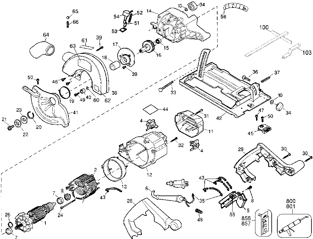 Exploded Diagram A Diagram and Parts List for BD3200-04 Type 2 Black and Decker Circular Saw